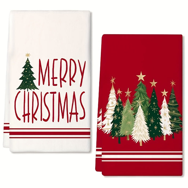Christmas Tree Towels (2-Pack) – Super Absorbent Microfiber, Festive Red & White