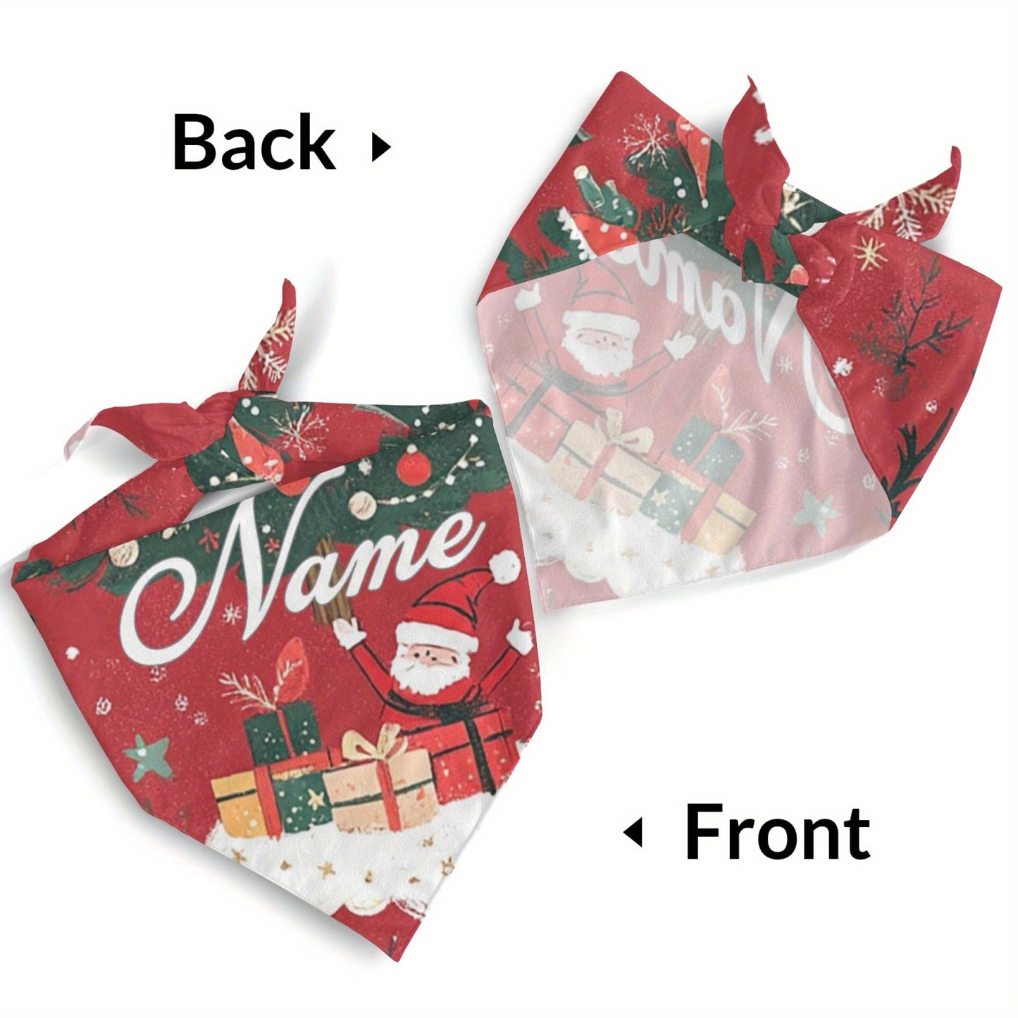 Personalized Christmas Pet Bandana – Santa & Tree Design Dog Scarf (S/M/L)