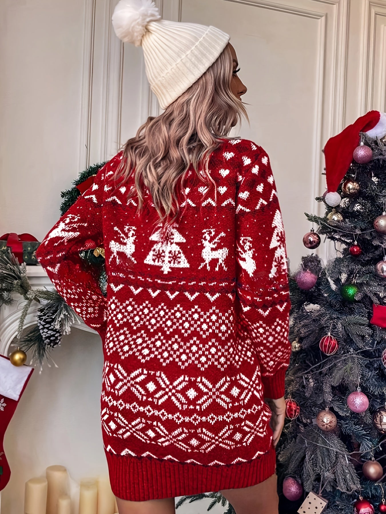 Women'S Sweater Dress with Long Sleeves for Autumn And Winter, Perfect for Christmas.