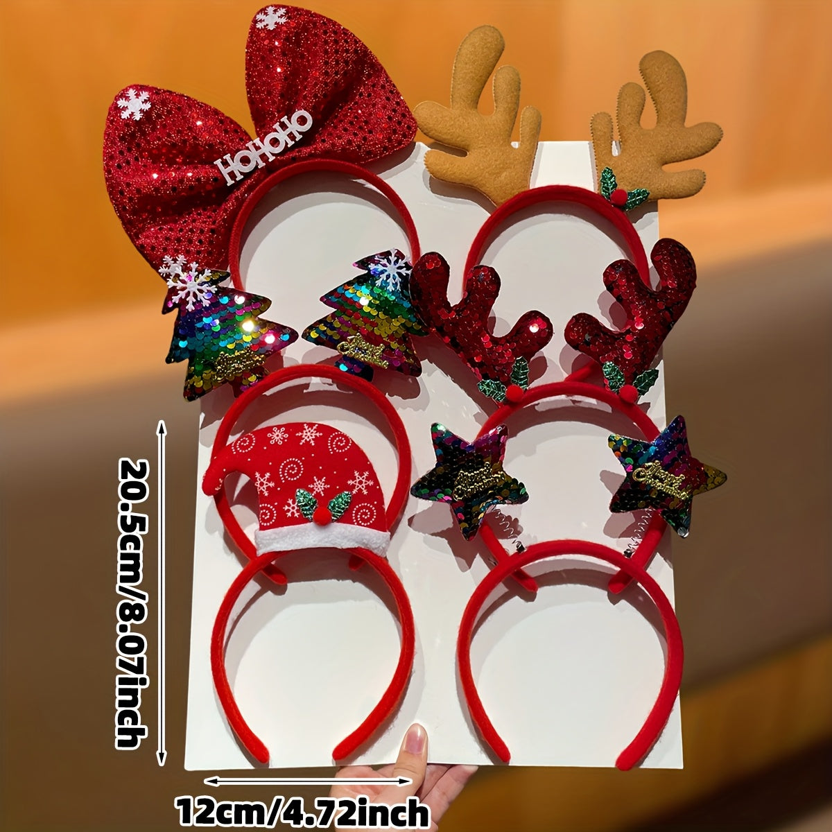 6pcs Women's Fashion Elegant Cute Christmas Hair Accessories, Sparkly Reindeer Antler Bow Headband, Christmas Decor, Party Cosplay, Women's Hair Ornaments, Christmas Gift, Christmas Decorations, Holiday Party Accessories, Spa