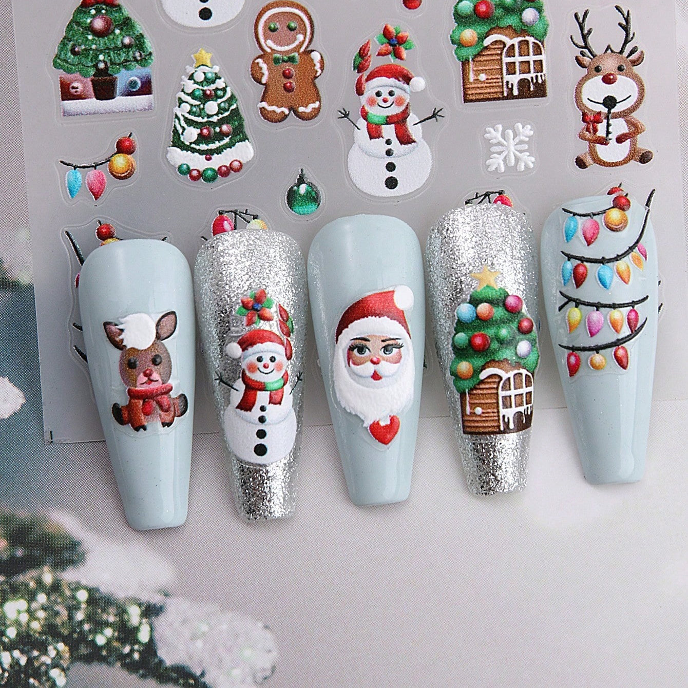 2pcs Self-Adhesive 5D Embossed Christmas Nail Stickers - Red & Golden Holly Berry Snowflake 3D Decals, DIY Winter Nail Art with Sliders for Press-On Nails, Glossy (No Glue) - Plastic Holiday Manicure for Parties & Gifts