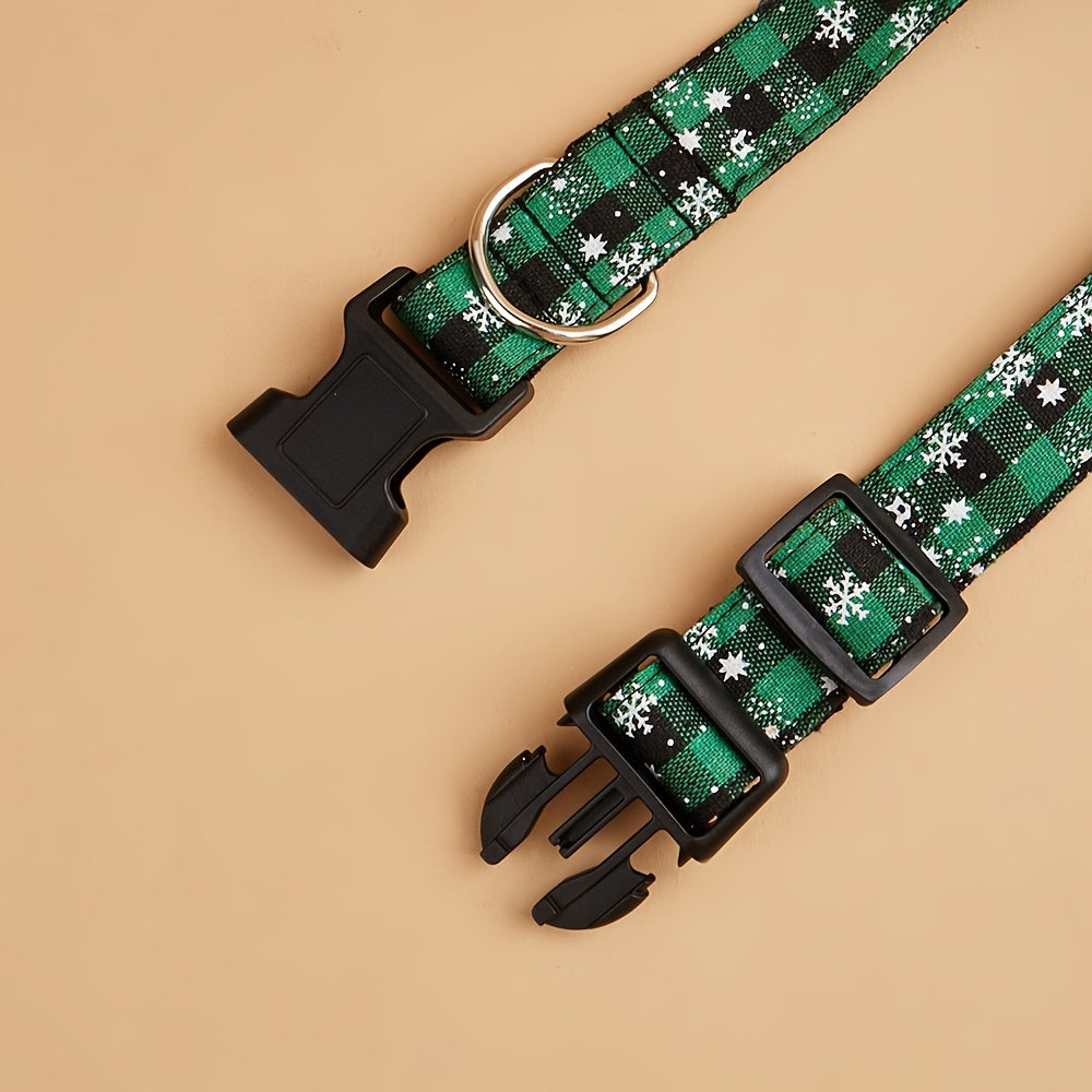 [Christmas Bowtie Collar] Festive MiTOOE Christmas Bowtie Collar for Medium & Large Dogs - Red & Black Plaid with Snowflake Design, Durable Polyester, Perfect for Holiday Celebrations, Dog Christmas Clothes