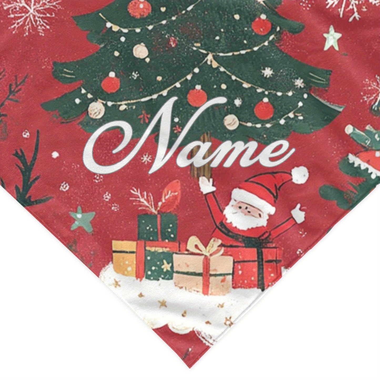 Personalized Christmas Pet Bandana – Santa & Tree Design Dog Scarf (S/M/L)