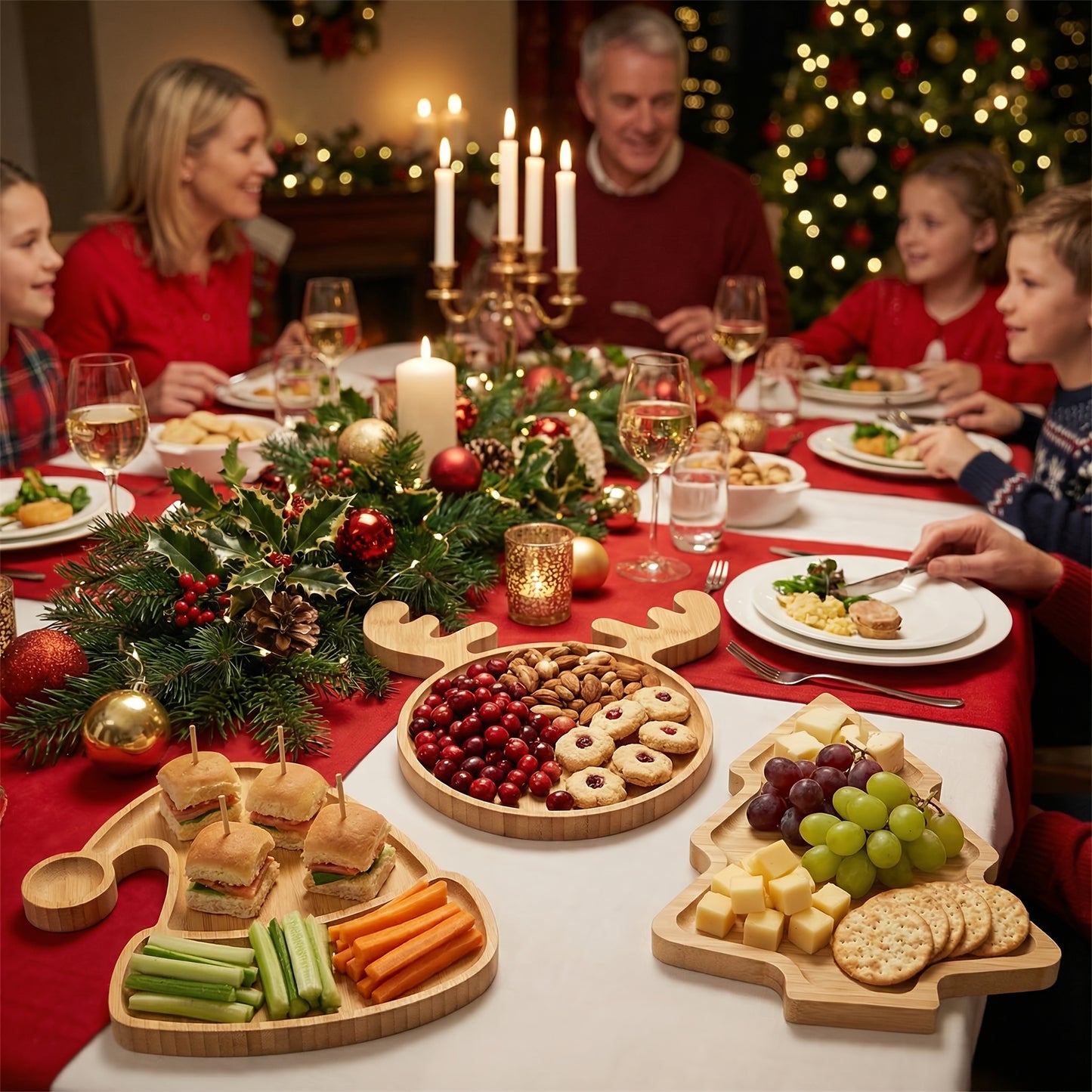 Christmas Wooden Snack Plates - Reindeer & Christmas Tree Shapes for Holiday Celebrations, Gatherings & Multi - Occasions