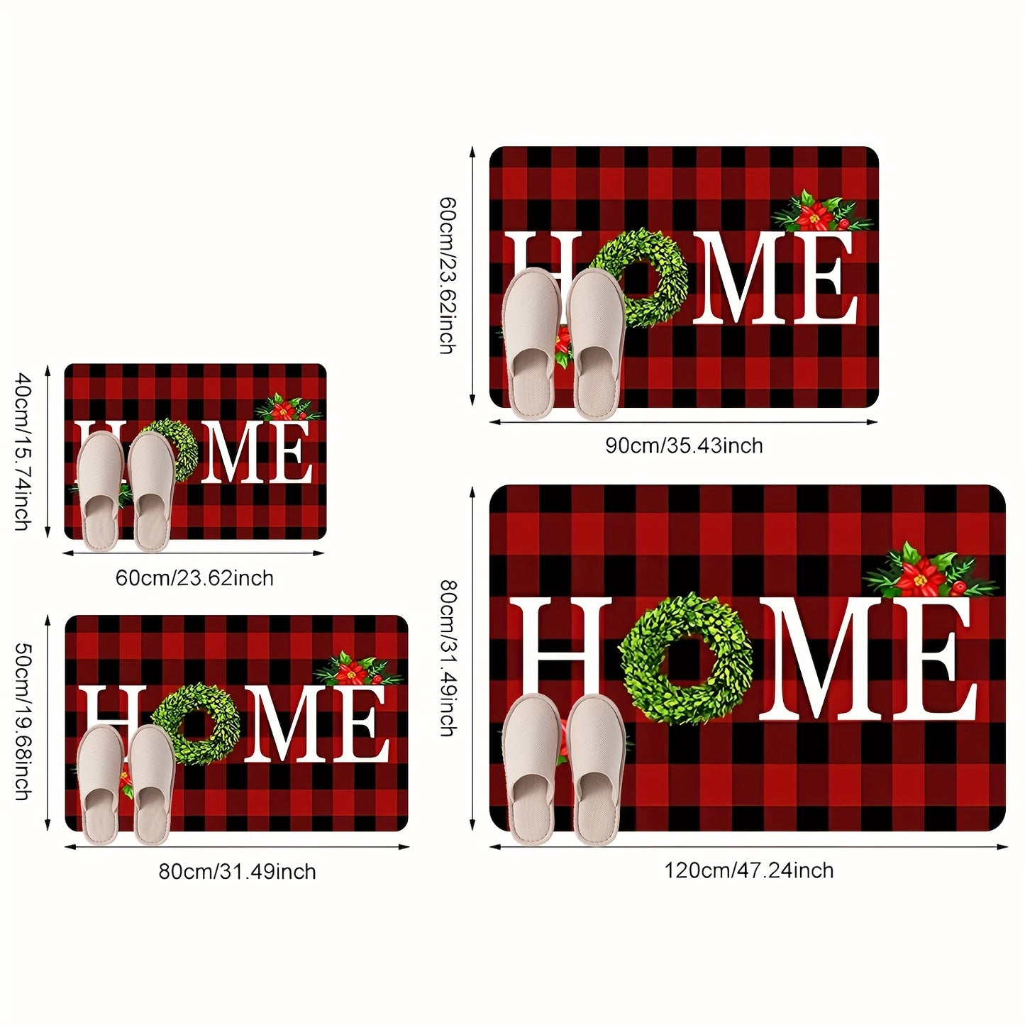 [Festive Christmas Doormat] Christmas-Themed Welcome Doormat - 1pc Festive Wreath Design with "HOME" Text | Washable Polyester, Ideal for Entryway, Bedroom, Bathroom, Kitchen, Laundry Room - Holiday Home Decor, Christmas Deco