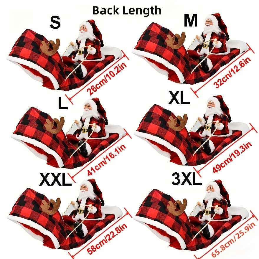 Dog & Cat Christmas Costume - Santa Claus Riding Hooded Coat with Plaid Winter Outfit, Magic Tape Closure, Soft Xmas Dog Clothes for Medium Dogs & Cats, Holiday Party Attire & Pet Photo Shoots