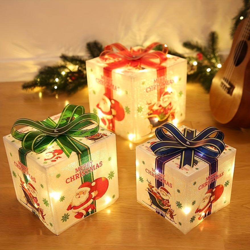 LED Christmas Gift Boxes Set of 3 – Warm White Lighted Holiday Décor for Indoor & Outdoor Use