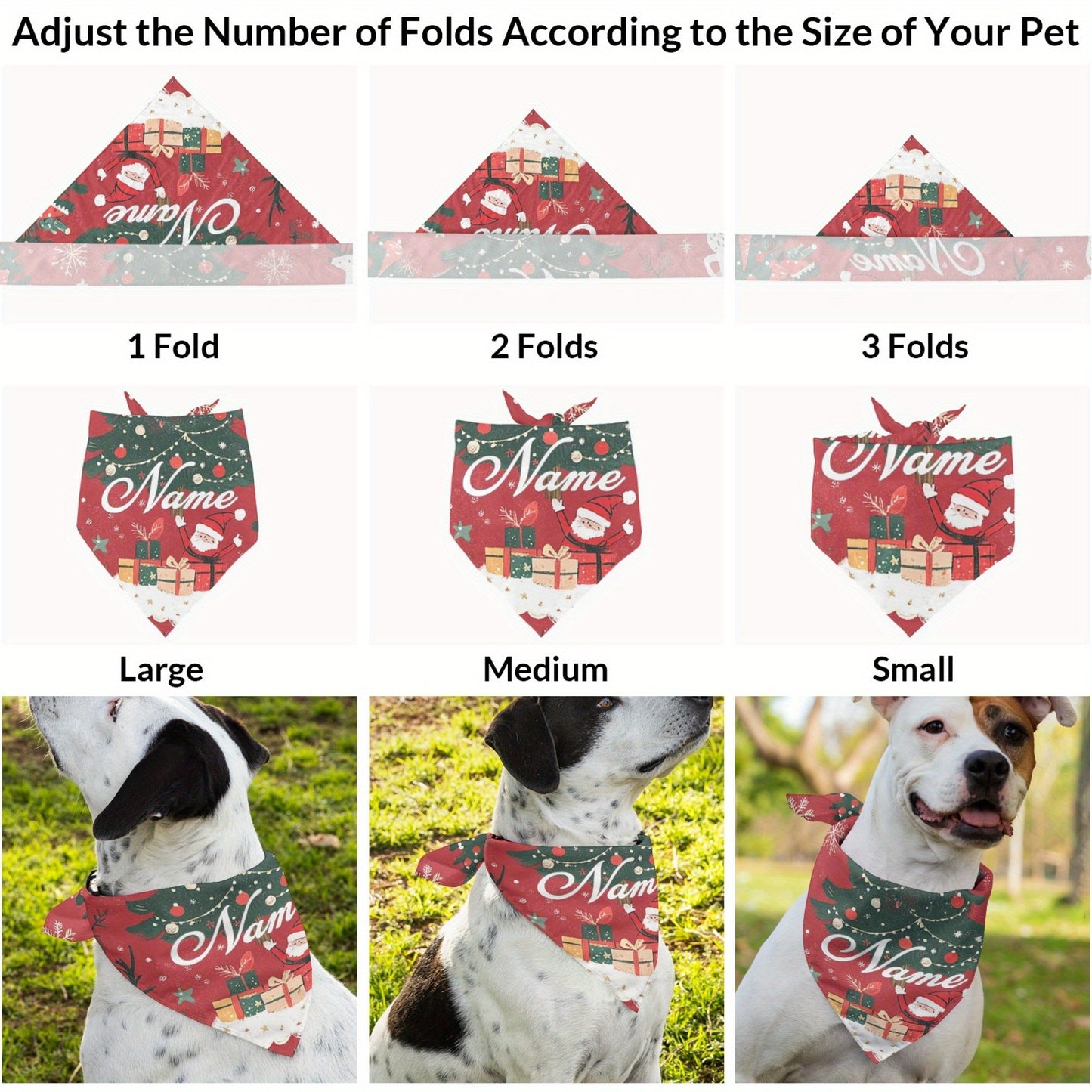 Personalized Christmas Pet Bandana – Santa & Tree Design Dog Scarf (S/M/L)