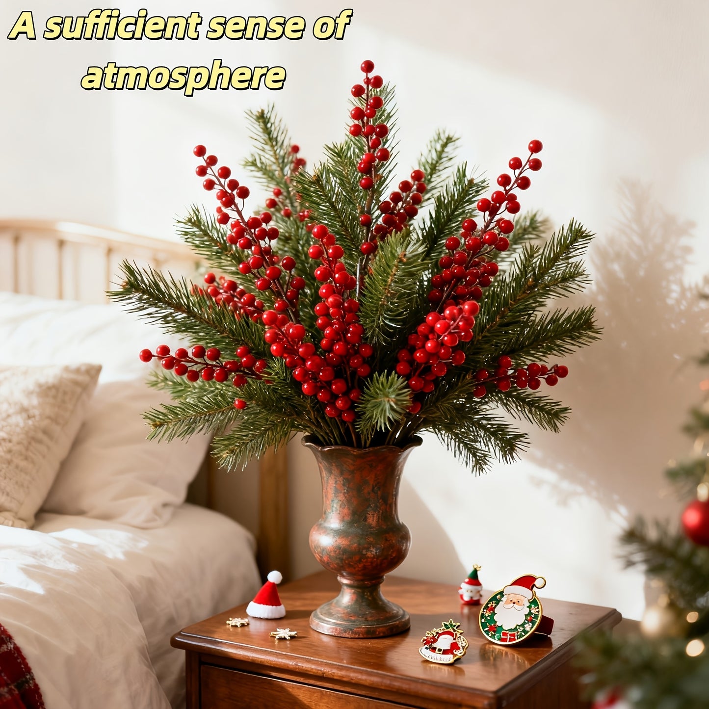 20pcs Artificial Red Berries Set/8-Inch Christmas Greenery/Red Berry Branches/Autumn Floral Arrangements/Holiday Maple Leaf Wreaths for Home Decor/Suitable for Thanksgiving, Halloween, Christmas Craft Wreaths