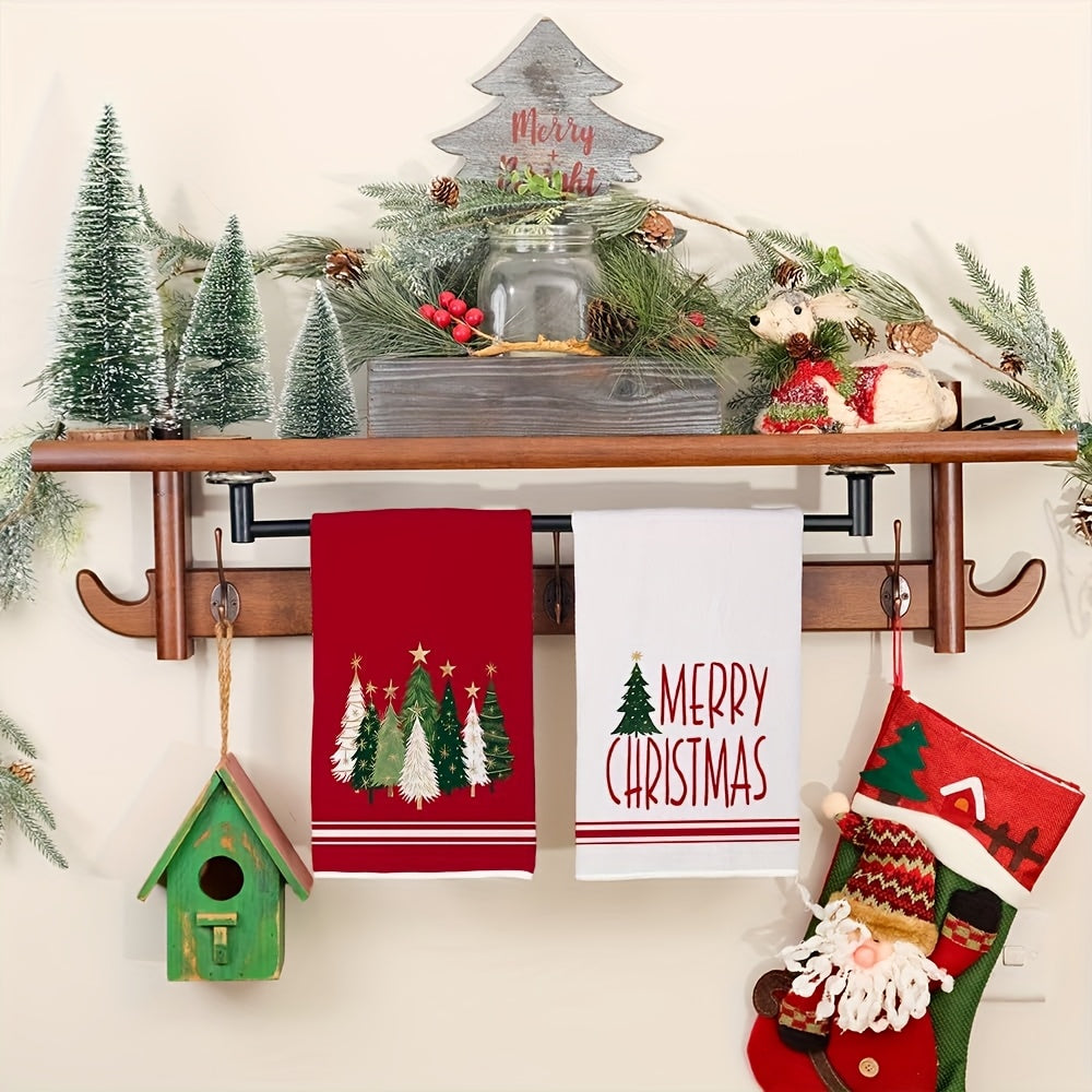 [2-Pack Christmas Tree Towels] 2-Pack Christmas Tree Towels - Super Absorbent Microfiber, Festive Red & White Design with Snowflakes, Odorless Fabric, Perfect for Home Decor, Hand Towels for Christmas