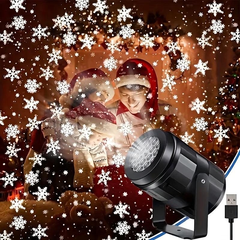 LED Snowflake Projector Light – USB Powered Rotating Christmas Snowflake Light