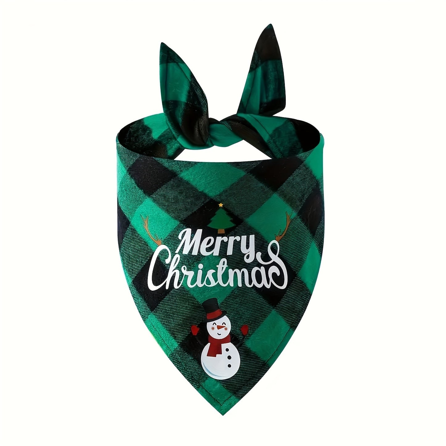Christmas Dog Bandana- Santa Print& "Merry Christmas" Plaid Bib for Small/Medium Dogs- Adjustable Holiday Party Accessory- Festive Cozy Fit Pet Scarf