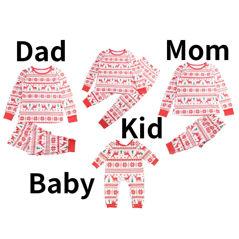 Christmas Matching Pajamas Set Xmas Elk Print Costumes Family Parent-child Suit Mom Daddy Baby Girl Boy Xmas New Year Sleepwear