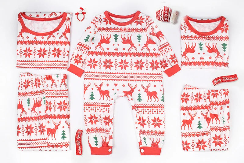 Christmas Matching Pajamas Set Xmas Elk Print Costumes Family Parent-child Suit Mom Daddy Baby Girl Boy Xmas New Year Sleepwear