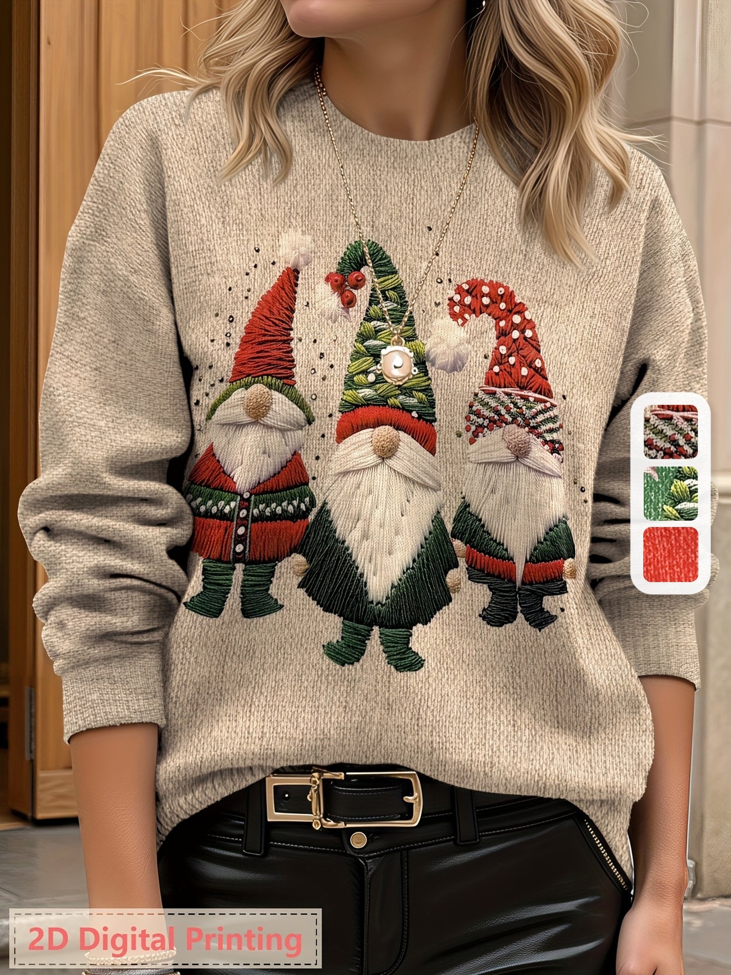 Winter Myth Raven & Santa Claus Ultra-HD 3D Sweater – Women’s Elegant Crewneck