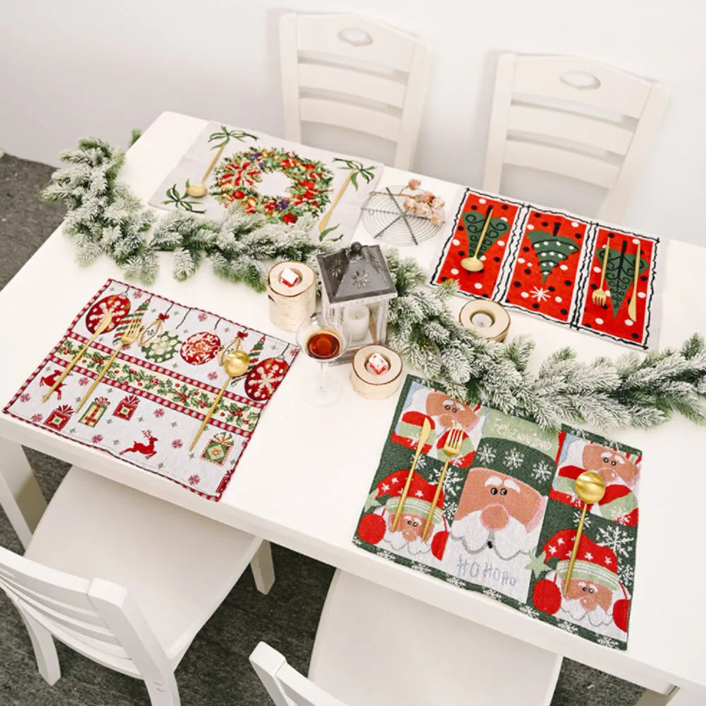 Christmas Decorations Knitted Knitted Tablecloth Santa Claus Small Tree Kitchen Placemats Cloth Placemats