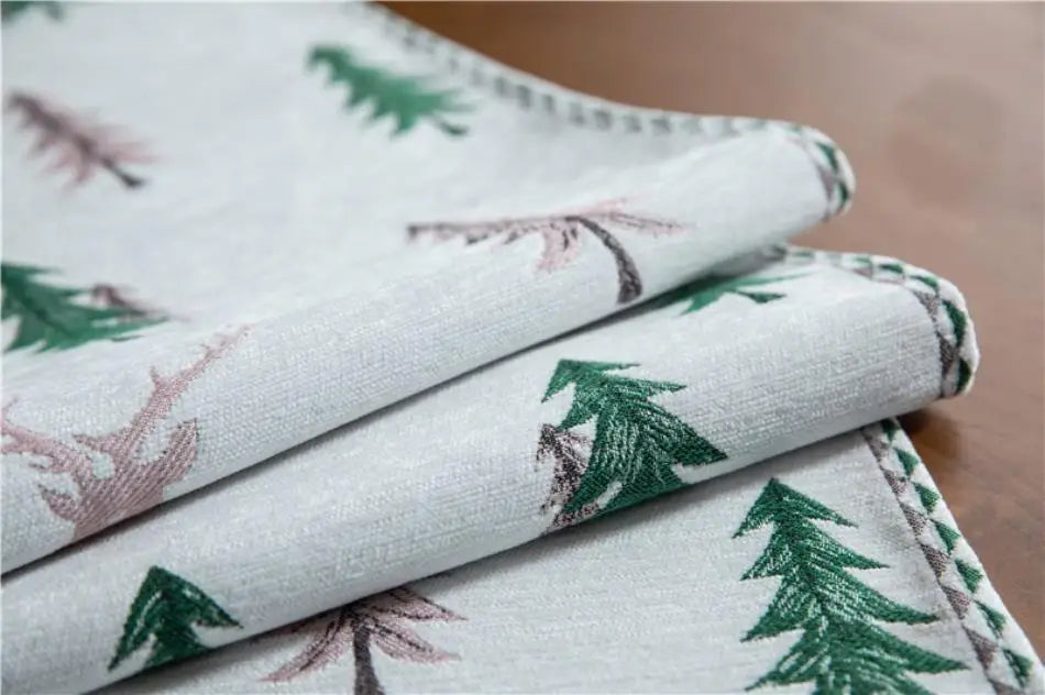 Christmas Tree Table Runner, Winter Holiday Christmas Elk, Dining Cloth Placemat New Year Home Kitchen Rustic Decorations