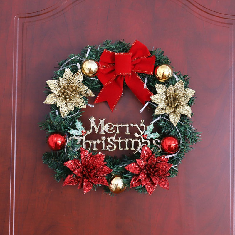 Merry Christmas Decorations For Home LED Glowing Garland Ornaments New Year Artificial Green Leaves Door Decor Hanging Wreath