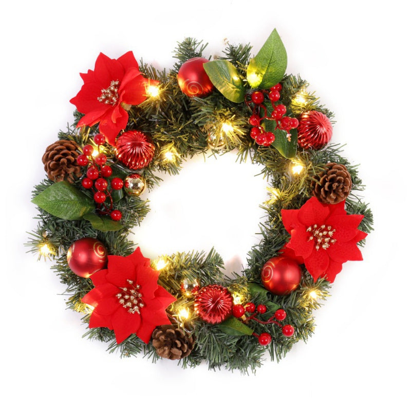 Merry Christmas Decorations For Home LED Glowing Garland Ornaments New Year Artificial Green Leaves Door Decor Hanging Wreath