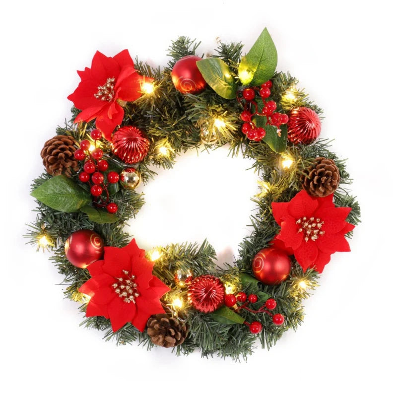 Merry Christmas Decorations For Home LED Glowing Garland Ornaments New Year Artificial Green Leaves Door Decor Hanging Wreath