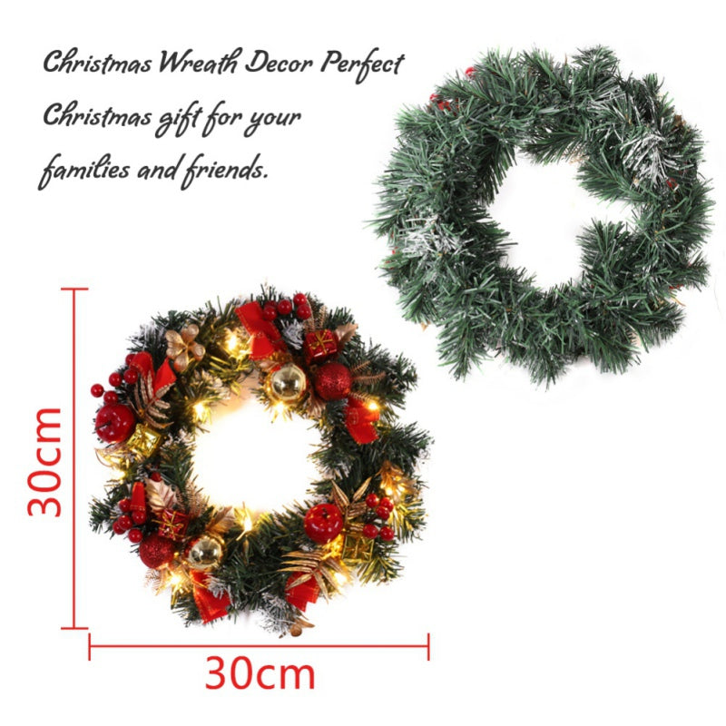 Merry Christmas Decorations For Home LED Glowing Garland Ornaments New Year Artificial Green Leaves Door Decor Hanging Wreath