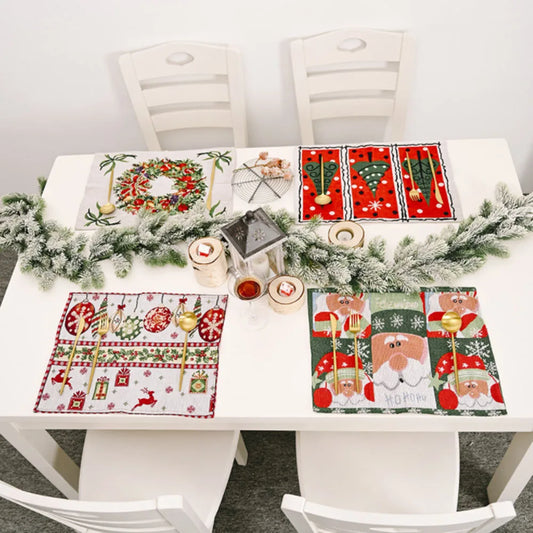 Christmas Decorations Knitted Knitted Tablecloth Santa Claus Small Tree Kitchen Placemats Cloth Placemats