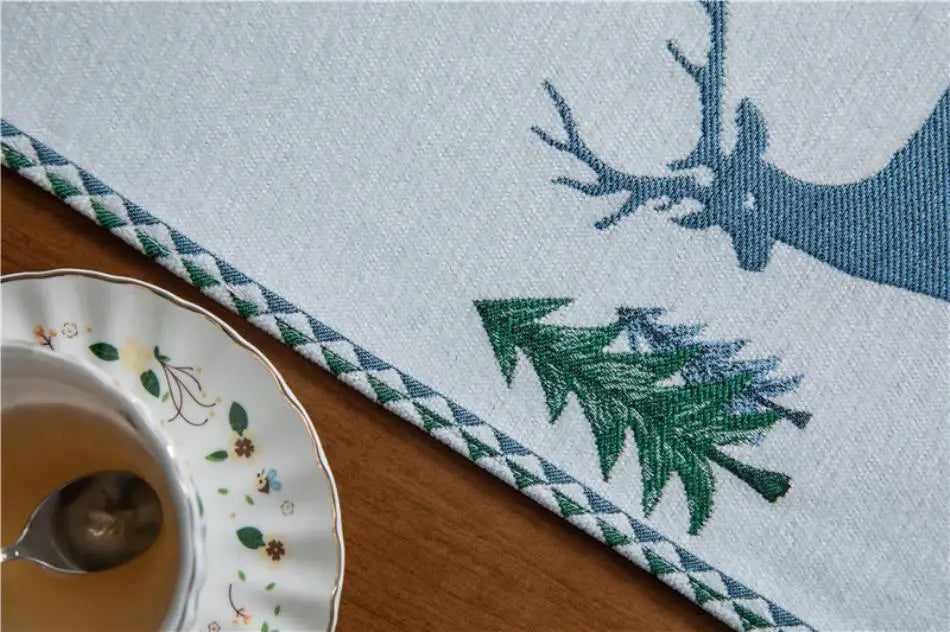 Christmas Tree Table Runner, Winter Holiday Christmas Elk, Dining Cloth Placemat New Year Home Kitchen Rustic Decorations