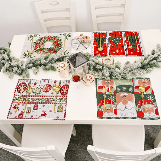 Christmas Decorations Knitted Knitted Tablecloth Santa Claus Small Tree Kitchen Placemats Cloth Placemats