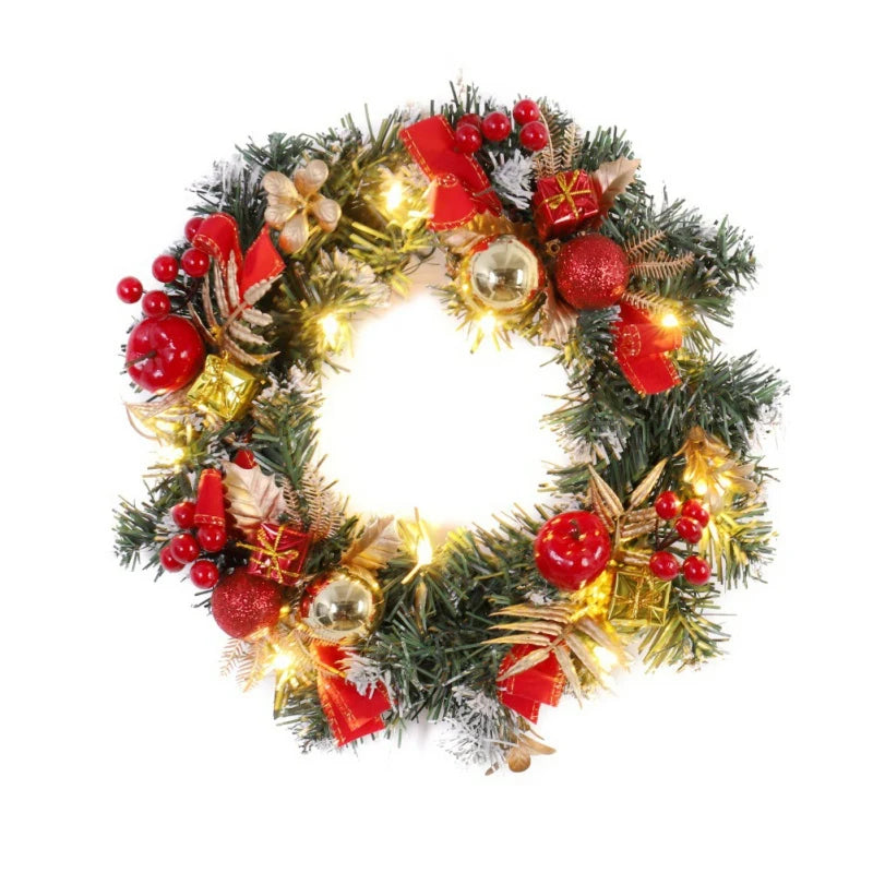 Merry Christmas Decorations For Home LED Glowing Garland Ornaments New Year Artificial Green Leaves Door Decor Hanging Wreath