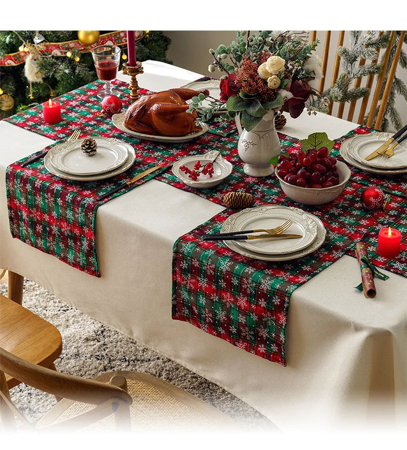 Christmas Table Decoration Runner Christmas Red Green Snowflake Checkered Table Runners Kitchen Living Room Dining Room Decor