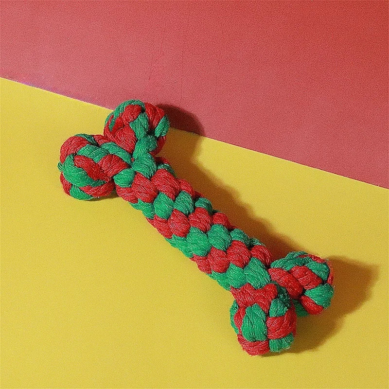 Pets Christmas Supplies Dog Squeakey Chew Toys Cotton Ropes Knot Molar Bite Toy Funny Cute Puppies Interactive Toy Xmas Gift