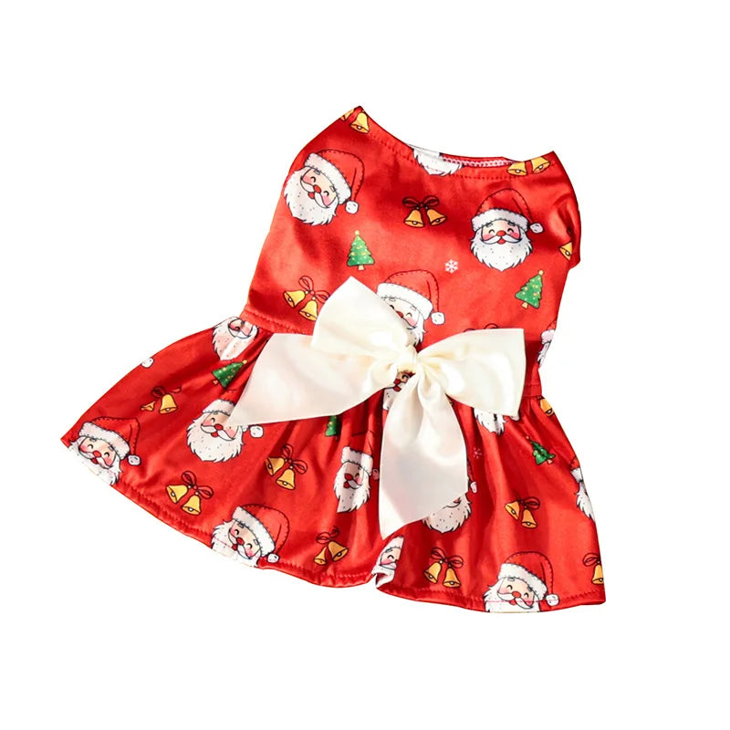 Christmas Pet Clothes Round Neck Sleeveless Printed Dress Santa Claus Snowflake for Small Medium Large Dogs New Year Present
