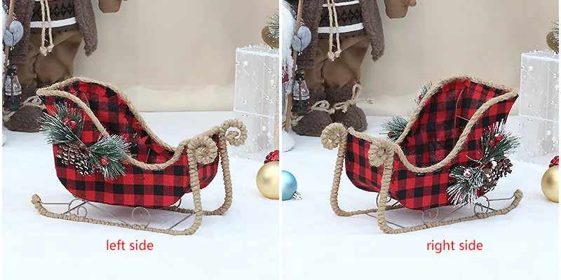 Christmas decorations,ornaments, pine cones, hemp ropes, decorative creative fabrics, Christmas snowmobile, deer cart, set props