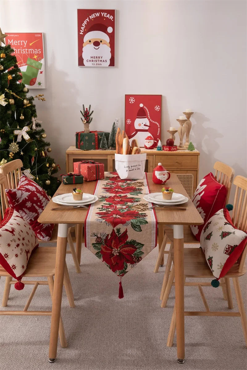 Christmas Table Runner Soft Durable Seasonal Winter Xmas Holiday Kitchen Dining Table Decoration for Indoor Outdoor Home Party