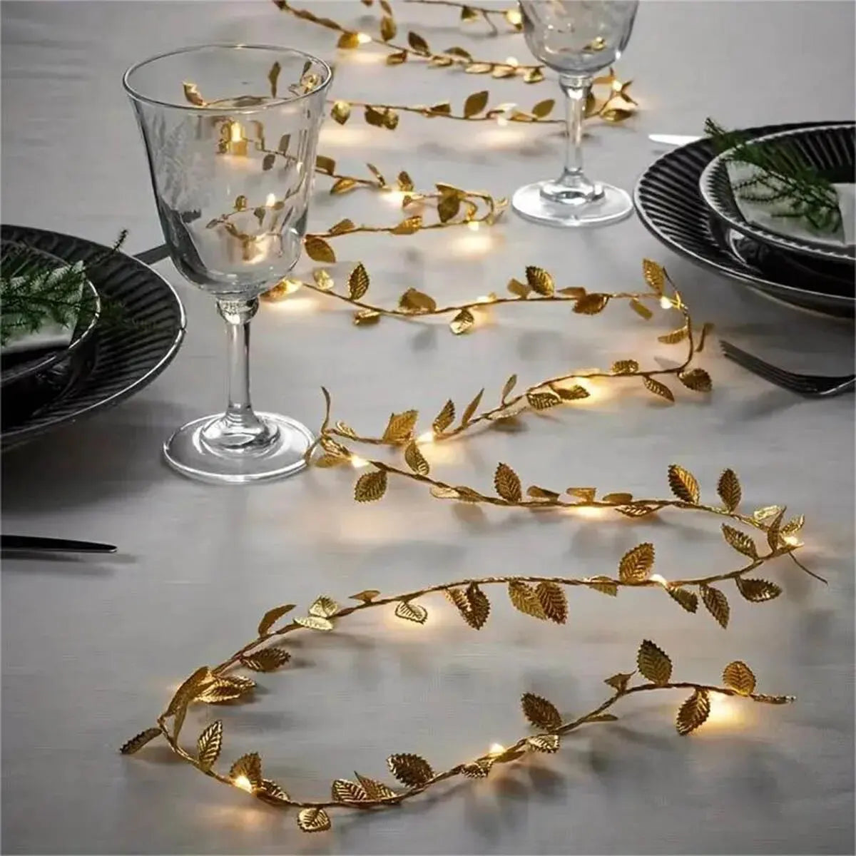 1PC 2M 20LED Golden Tiny Leaves Fairy Light Battery Powerd Led Copper Wire String Lights For Home Wedding Party Festival Decor