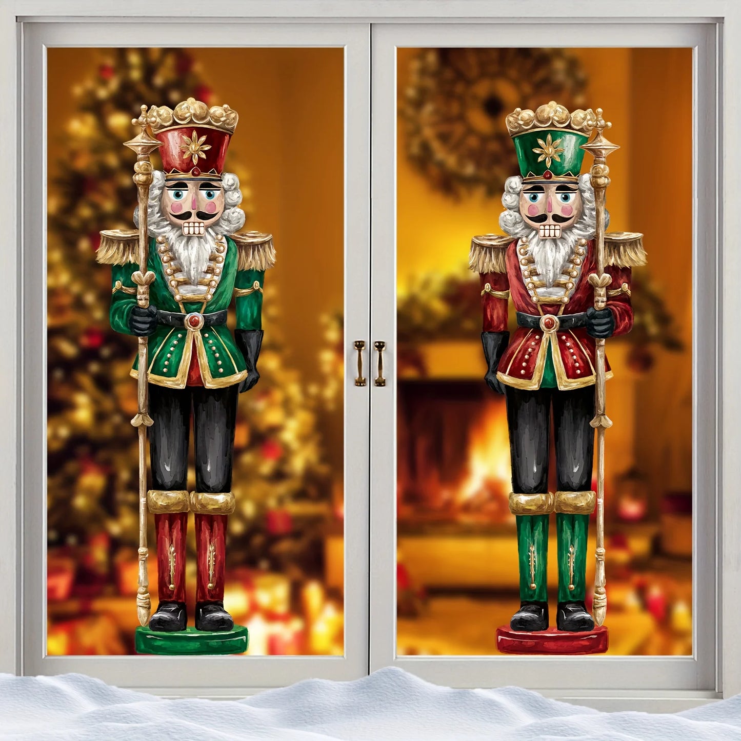 Nutcracker Soldier Christmas Window Clings Large Electrostatic Sticker Christmas Party Decorations Festive Supplies Door Sticker