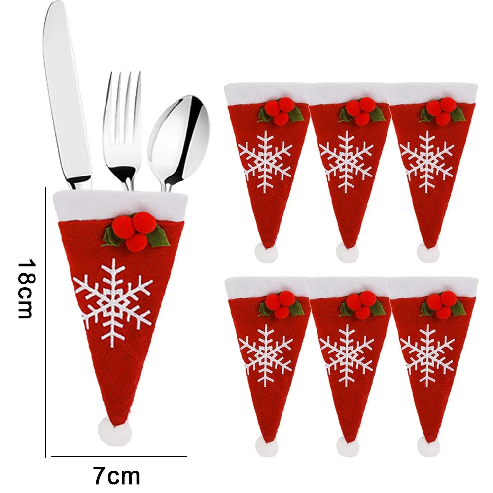Christmas Cutlery Holder Set – Mini Santa Hat Tableware Bags (1–10 pcs)