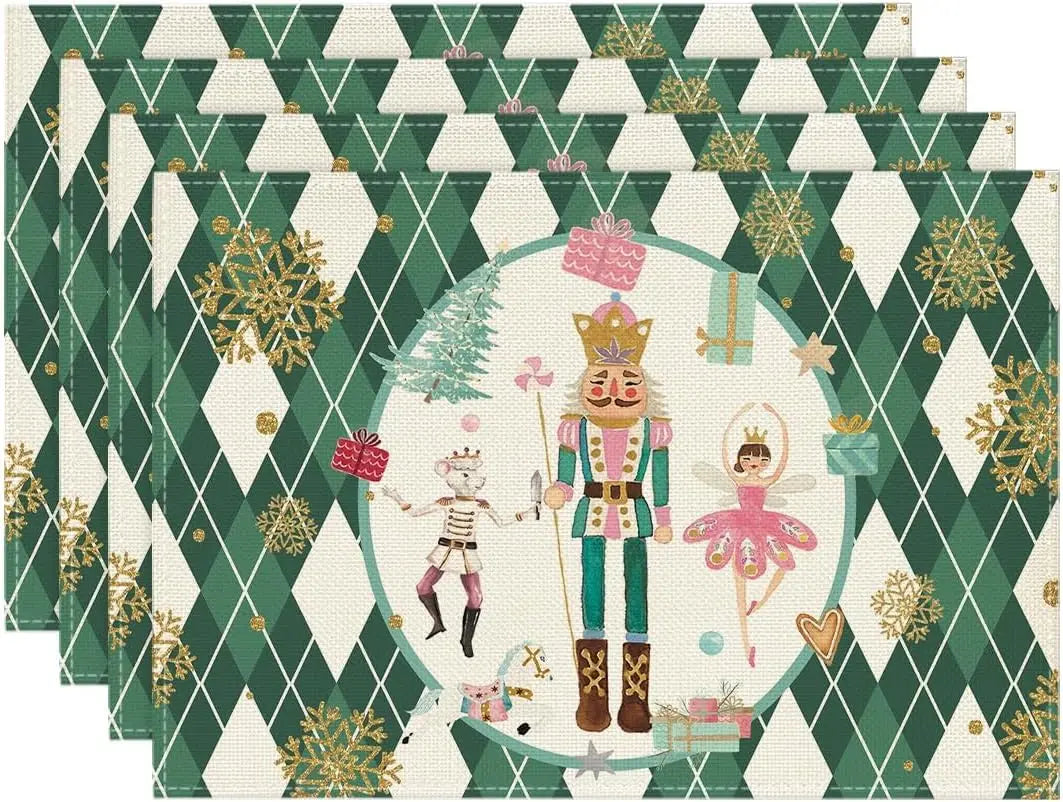 Christmas Nutcracker Snowflake Place Mats Party Table Decor Winter Xmas Table Mats for Dining Table Christmas Decorations