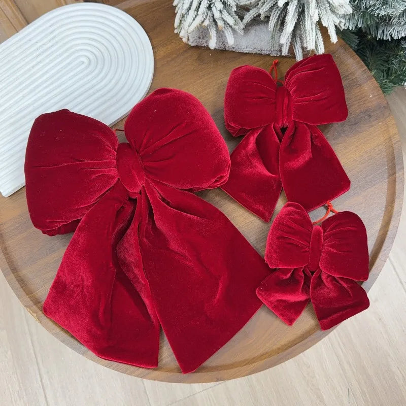 1/3pcs Large Red Velvet Christmas Bow Ornaments Xmas Tree Bowknot Hanging Pendant for Holiday New Year Party Gifts Decoration