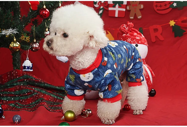 Christmas Pet Dog Pajamas for Cat Clothes Warm Pyjama Jumpsuit for Small Dogs Sleepingwear Winter Flece Pet Chihuahua Coat 강아지옷