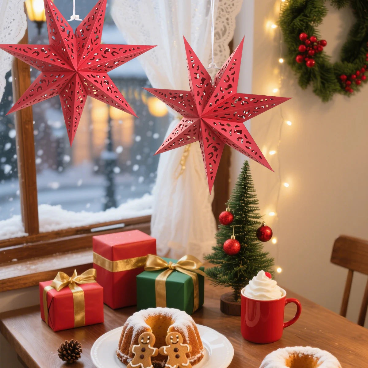 Christmas Paper Star Pendant Merry Christmas Decorations for Home 2025 Navidad Xmas Tree Hanging Lampshades Ornament New Year