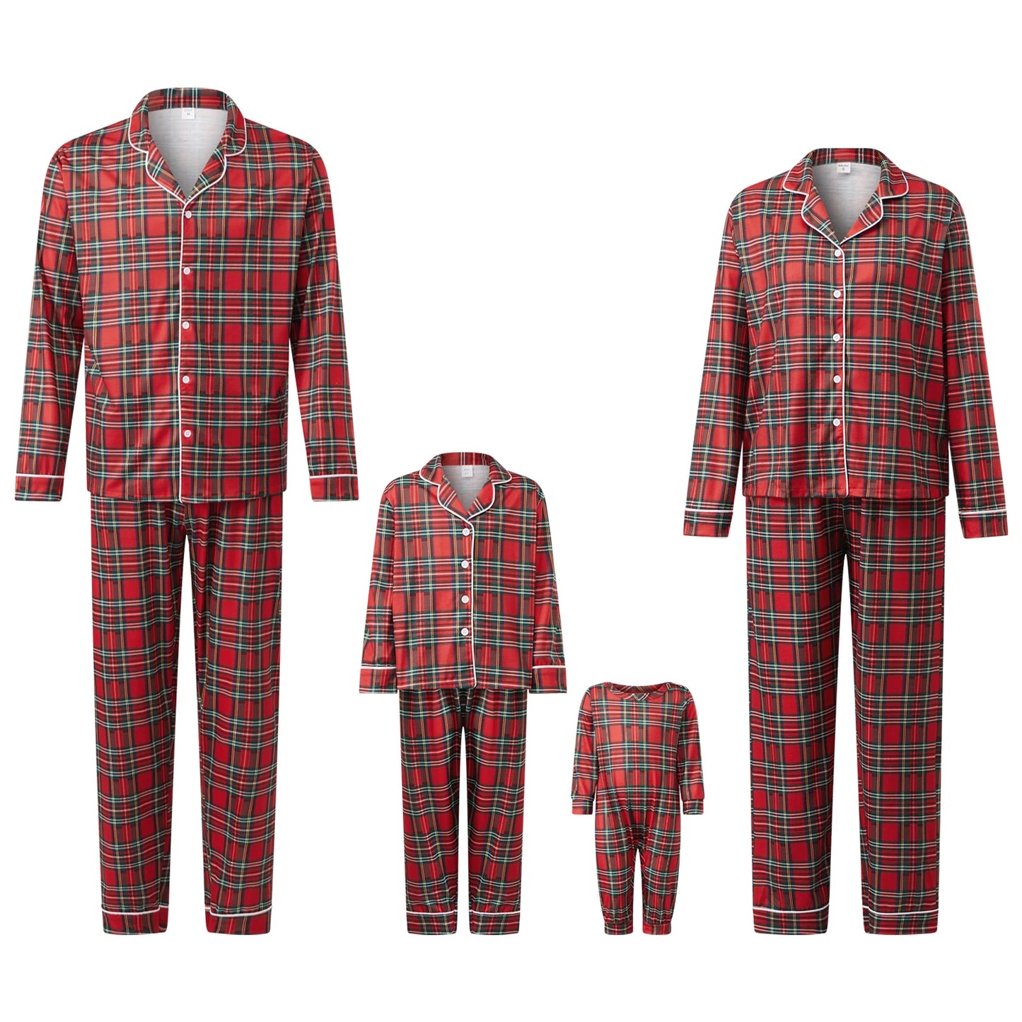 Family Christmas Pajamas Matching Plaid Tops and Elastic Waist Pants Baby Romper Loungewear