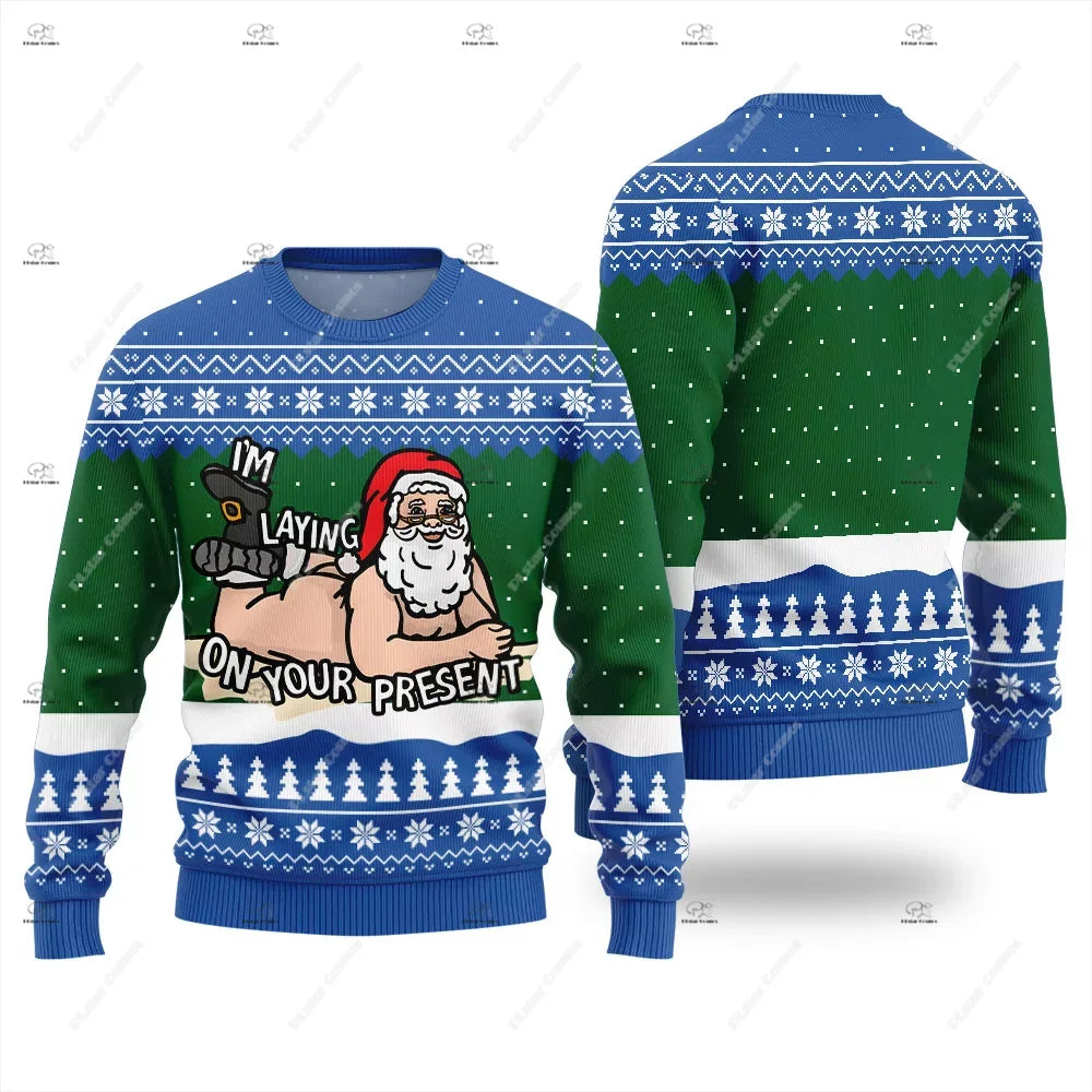 Christmas Santa Claus Pet Cat Knitted Ugly Sweater Graffiti Retro Vintage 3DPrint Pullover Harajuku Casual Funny Long Sleeves 12