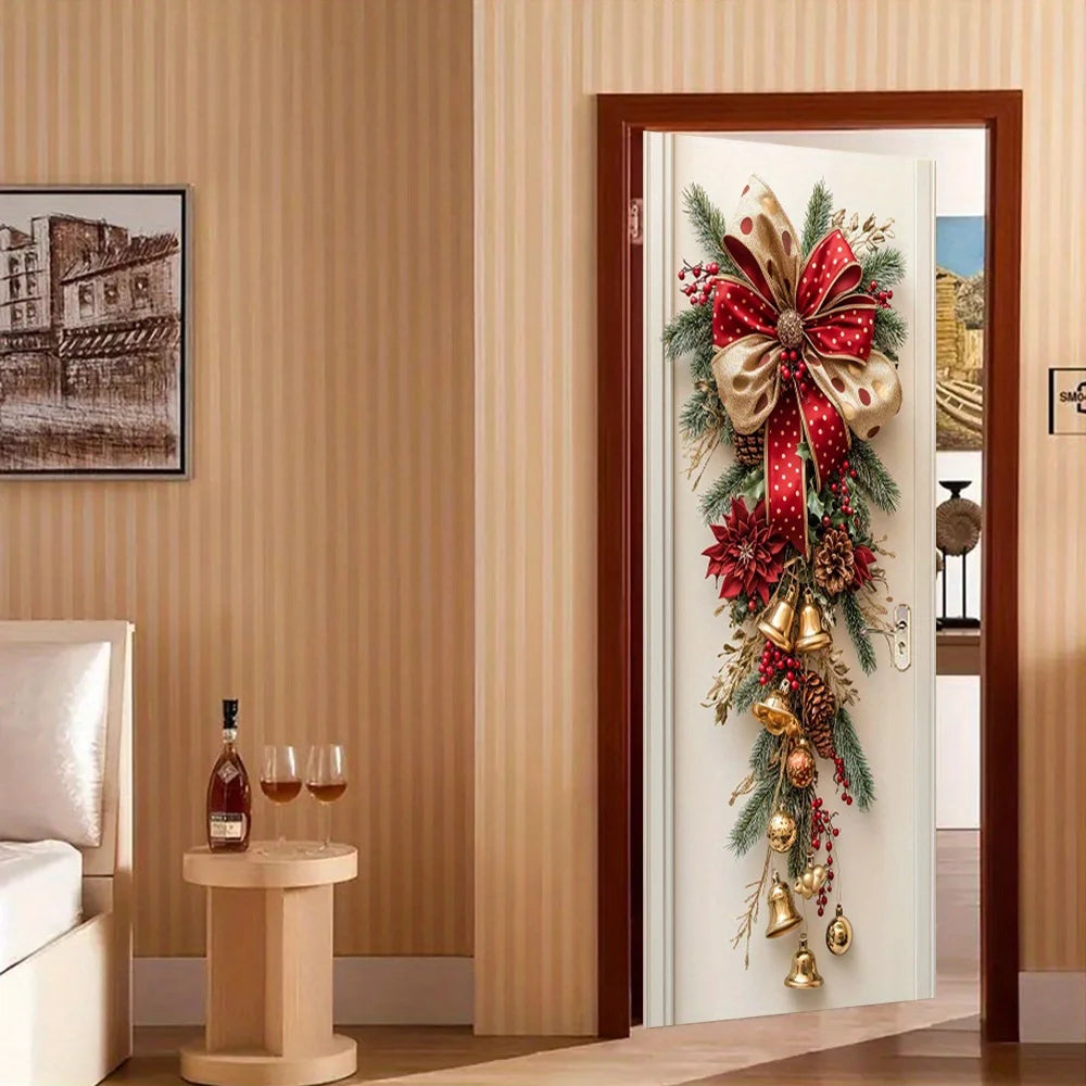 Christmas Wall Hanging Decoration – Red Bells & Green Leaves Holiday Decor