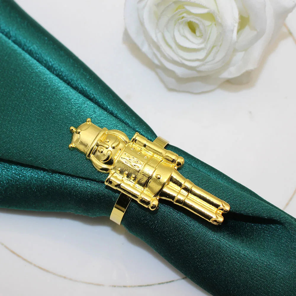 8Pcs Christmas Napkin Rings Set Nutcracker Soldier Elk Xmas Tree Snowflake Napkin Holders for New Year 2025 Party Table Decor