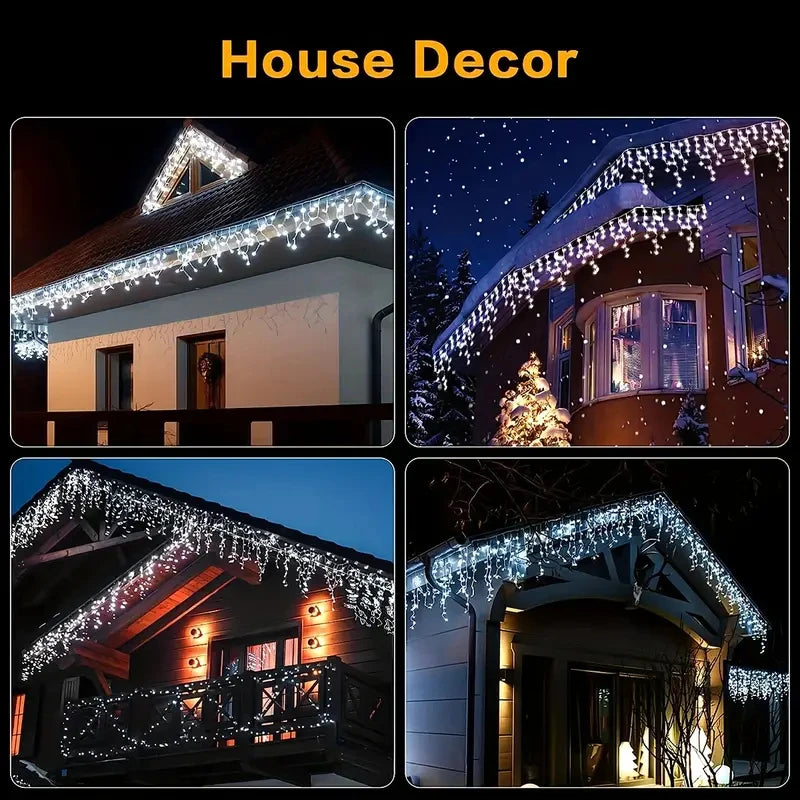 NEW Solar Christmas Icicle Lights 162/96 LED 8 Modes Waterproof Curtain String Lights for Outdoor Garden Room Holiday Lighting