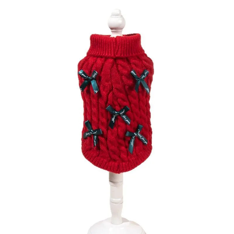 2025 New Pet Christmas Sweater Bowknot Princess Sweater For Cats Dogs Warm Winter Fall Apparel For Small Medium Pets