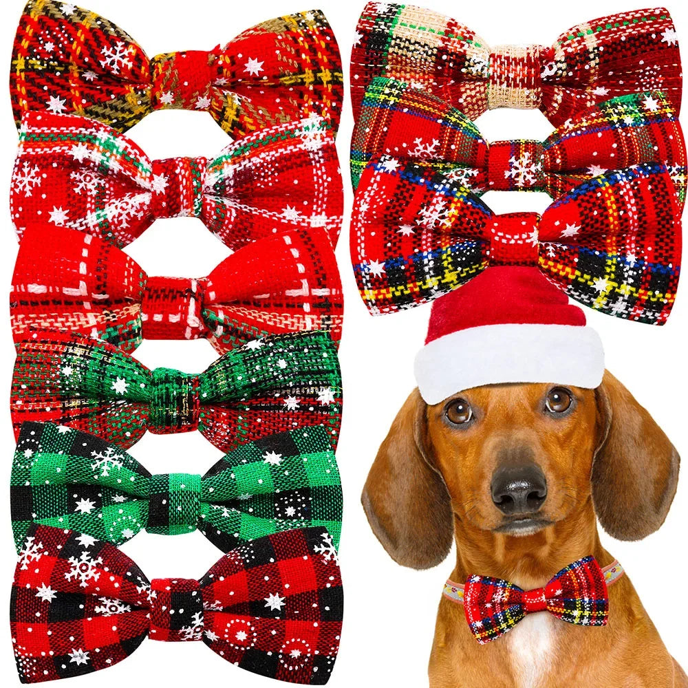 50PCS Christmas Dog Bows Removable Small Dogs Collar Pets Dogs Bow Tie Dog Christmas Accessories Pet Supplies Small Dog Bowties