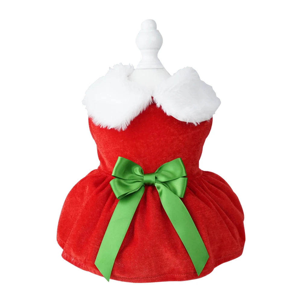 Dog Girls Winter Clothes Comfortable Christmas Dog Dress Soft Small Pet Red Skirt Suit Easy To Clean Christmas Dress Up Supplies