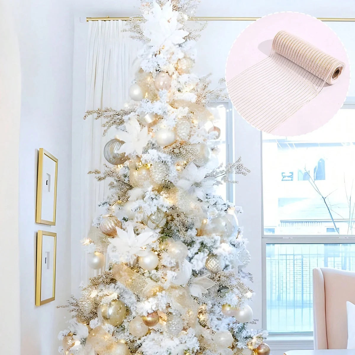 1Roll Christmas Mesh Ribbon DIY Wreath Bow Ribbon Christmas Tree Decorations For Home 2025 Xmas Gifts Navidad Noel New Year 2026